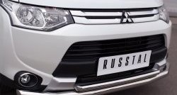 19 299 р. Защита переднего бампера (2 трубыØ63 и 42 мм, нержавейка) SLITKOFF  Mitsubishi Outlander  GF (2014-2016) 1-ый рестайлинг  с доставкой в г. Воронеж. Увеличить фотографию 2