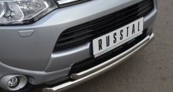 16 999 р. Защита переднего бампера (2 трубыØ63 и 42 мм, нержавейка) SLITKOFF  Mitsubishi Outlander  GF (2012-2014) дорестайлинг  с доставкой в г. Воронеж. Увеличить фотографию 2