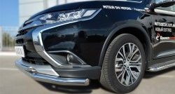 16 899 р. Защита переднего бампера (2 трубыØ63 и 42 мм, нержавейка) SLITKOFF Mitsubishi Outlander GF 2-ой рестайлинг (2015-2018)  с доставкой в г. Воронеж. Увеличить фотографию 2