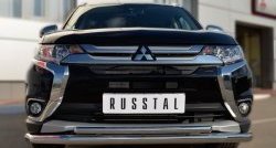 16 899 р. Защита переднего бампера (2 трубыØ63 и 42 мм, нержавейка) SLITKOFF Mitsubishi Outlander GF 2-ой рестайлинг (2015-2018)  с доставкой в г. Воронеж. Увеличить фотографию 4