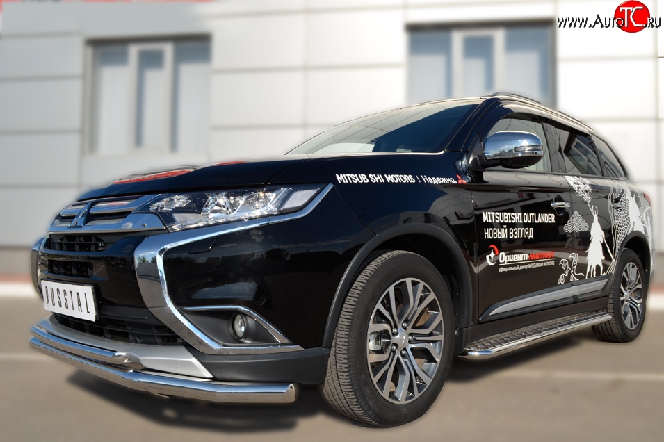 16 899 р. Защита переднего бампера (2 трубыØ63 и 42 мм, нержавейка) SLITKOFF Mitsubishi Outlander GF 2-ой рестайлинг (2015-2018)  с доставкой в г. Воронеж