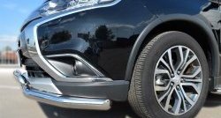 13 399 р. Защита переднего бампера (2 трубыØ75х42 и 63 мм, нержавейка) Russtal Mitsubishi Outlander GF 2-ой рестайлинг (2015-2018)  с доставкой в г. Воронеж. Увеличить фотографию 2