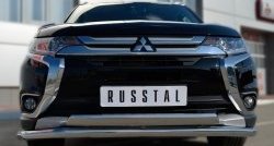 13 399 р. Защита переднего бампера (2 трубыØ75х42 и 63 мм, нержавейка) Russtal Mitsubishi Outlander GF 2-ой рестайлинг (2015-2018)  с доставкой в г. Воронеж. Увеличить фотографию 3