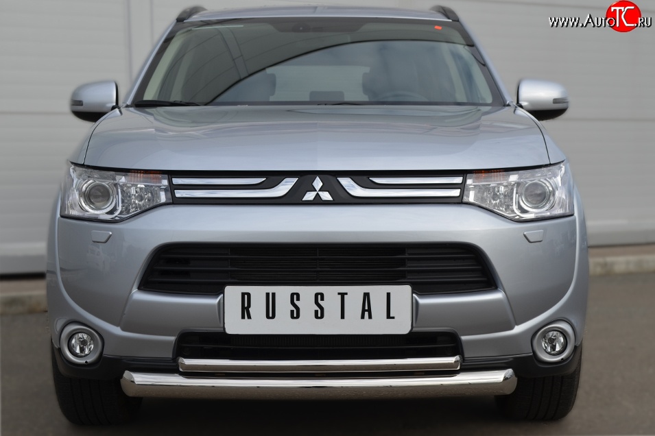 17 749 р. Защита переднего бампера (2 трубыØ76 и 42 мм, нержавейка) SLITKOFF  Mitsubishi Outlander  GF (2012-2014) дорестайлинг  с доставкой в г. Воронеж