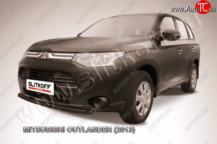 7 599 р. Защита переднего бампер Slitkoff (57 мм, короткая)  Mitsubishi Outlander  GF (2012-2014) дорестайлинг (Цвет: серебристый)  с доставкой в г. Воронеж