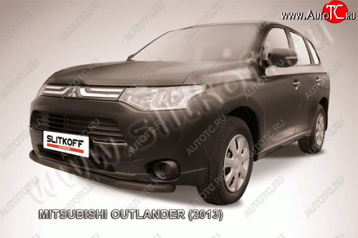 8 449 р. Защита переднего бампер Slitkoff (57 мм, длинная)  Mitsubishi Outlander  GF (2012-2014) дорестайлинг (Цвет: серебристый)  с доставкой в г. Воронеж