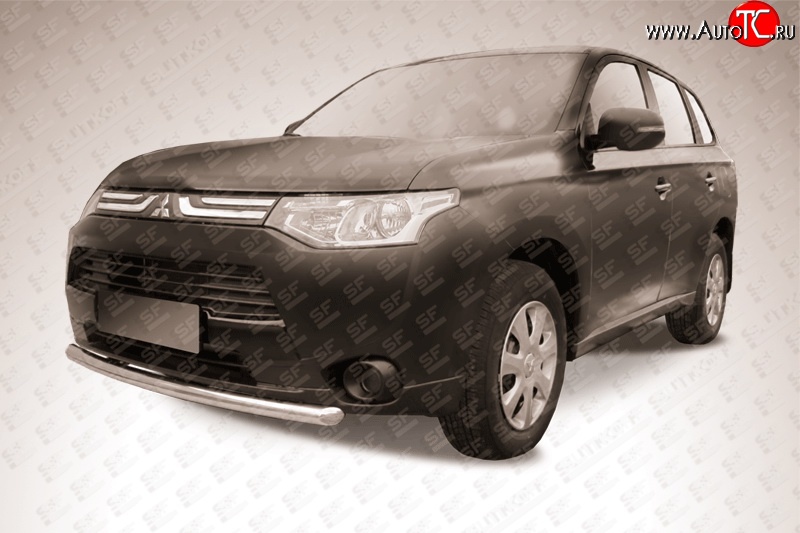 10 899 р. Защита переднего бампера из короткой трубы диаметром 57 мм Slitkoff  Mitsubishi Outlander  GF (2012-2014) дорестайлинг (Нержавейка, Полированная)  с доставкой в г. Воронеж