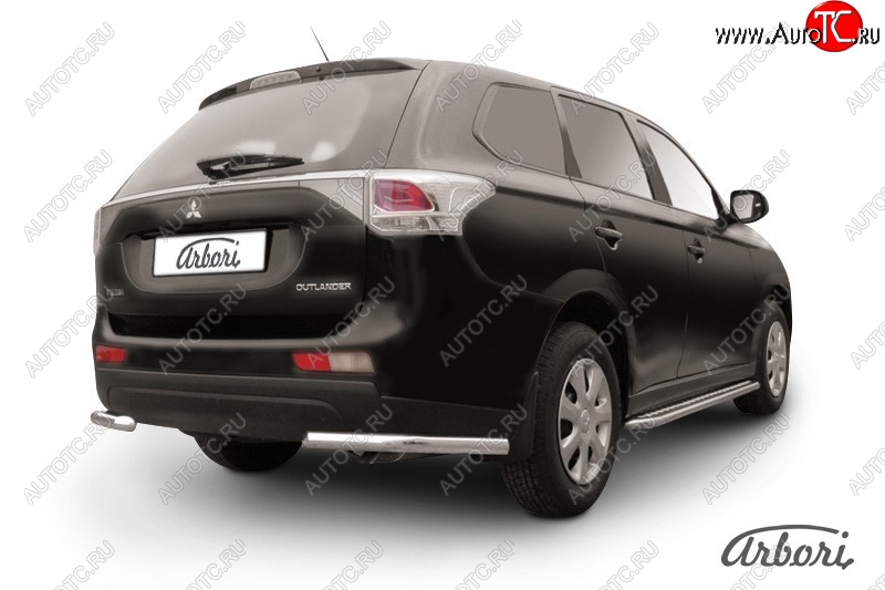 8 909 р. Защита заднего бампера Arbori (уголки, нержавейка, 1 труба d57 mm). Mitsubishi Outlander GF дорестайлинг (2012-2014)  с доставкой в г. Воронеж