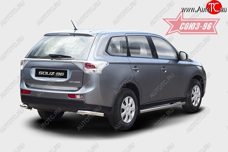 9 224 р. Защита заднего бампера из боковых уголков с диаметром 60 мм Souz-96 Mitsubishi Outlander GF дорестайлинг (2012-2014)  с доставкой в г. Воронеж