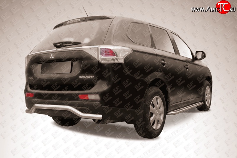 11 949 р. Короткая фигурная защита заднего бампера диаметром 57 мм Slitkoff Mitsubishi Outlander GF дорестайлинг (2012-2014) (Нержавейка, Полированная)  с доставкой в г. Воронеж