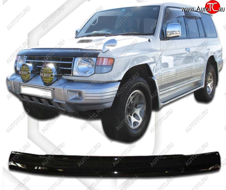 1 899 р. Дефлектор капота CA-Plastic  Mitsubishi Pajero ( 2 V30/V40 5 дв.,  2 V20,  2 V30/V40) (1991-1999) дорестайлинг, рестайлинг (Classic черный, Без надписи)  с доставкой в г. Воронеж