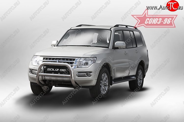 13 229 р. Защита переднего бампера Souz-96 (d76/60) Mitsubishi Pajero 4 V90 2-ой рестайлинг (2014-2020)  с доставкой в г. Воронеж
