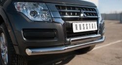 17 799 р. Защита переднего бампера (2 трубы Ø76 и 75х42 мм, нержавейка) Russtal Mitsubishi Pajero 4 V90 2-ой рестайлинг (2014-2020)  с доставкой в г. Воронеж. Увеличить фотографию 2