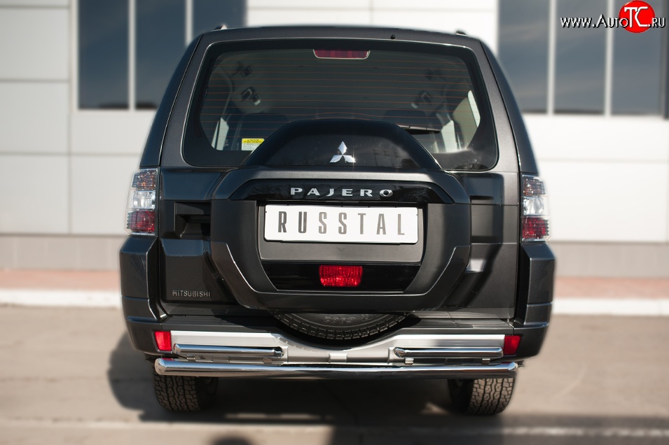 20 449 р. Защита заднего бампера (Ø63 и 42 мм, нержавейка) SLITKOFF  Mitsubishi Pajero  4 V90 (2014-2020) 2-ой рестайлинг  с доставкой в г. Воронеж