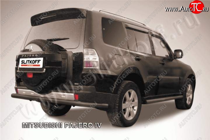 9 449 р. Защита задняя Slitkoff Mitsubishi Pajero 4 V90 2-ой рестайлинг (2014-2020) (Цвет: серебристый)  с доставкой в г. Воронеж