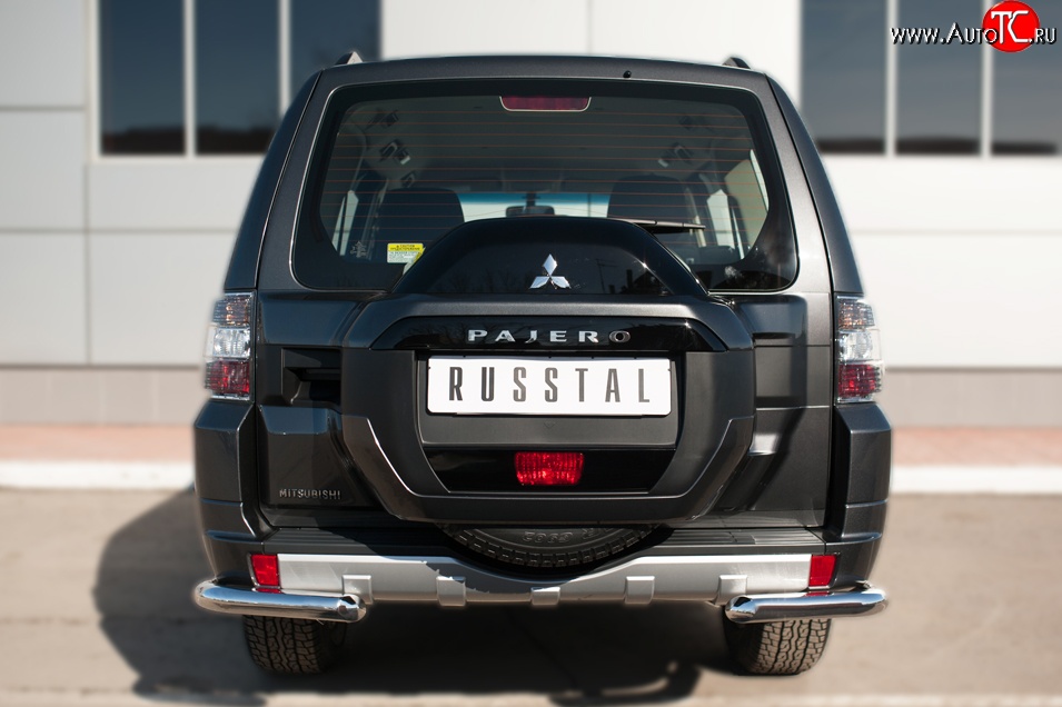 11 999 р. Защита заднего бампера (Ø63 мм уголки, нержавейка) SLITKOFF Mitsubishi Pajero 4 V90 2-ой рестайлинг (2014-2020)  с доставкой в г. Воронеж
