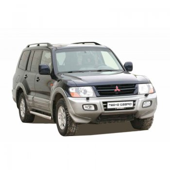 9 799 р. Защита порогов ТехноСфера (Техно Сфера) (Сталь с покрытием, 76 mm)  Mitsubishi Pajero  3 V70 (1999-2003) дорестайлинг (цвет: Серебристый)  с доставкой в г. Воронеж. Увеличить фотографию 2