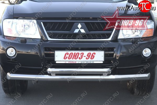16 514 р. Защита переднего бампера двойная Souz-96 (d76/60)  Mitsubishi Pajero  3 V70 (1999-2003) дорестайлинг  с доставкой в г. Воронеж