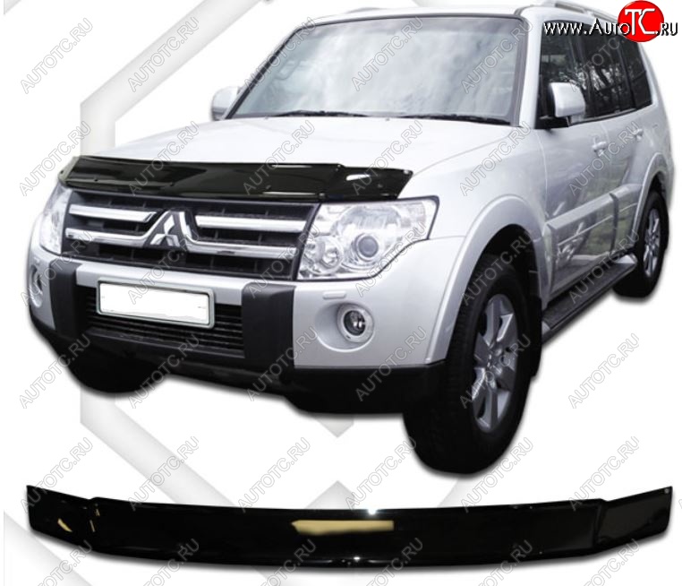 1 999 р. Дефлектор капота CA-Plastic  Mitsubishi Pajero  4 V90 (2006-2020) дорестайлинг, 1-ый рестайлинг, 2-ой рестайлинг (серия Classic черный, Без надписи)  с доставкой в г. Воронеж