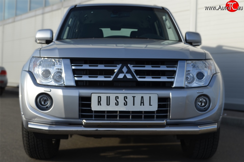 21 999 р. Защита переднего бампера (2 трубыØ76 и 42 мм, нержавейка) SLITKOFF Mitsubishi Pajero 4 V80 3 дв. 1-ый рестайлинг (2011-2014)  с доставкой в г. Воронеж