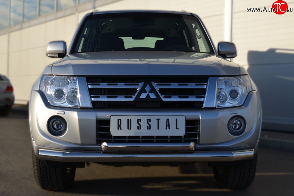 22 999 р. Защита переднего бампера (2 трубыØ76 и 63 мм, нержавейка) SLITKOFF Mitsubishi Pajero 4 V80 3 дв. 1-ый рестайлинг (2011-2014)  с доставкой в г. Воронеж