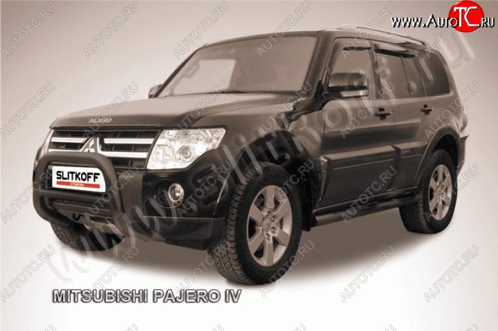 23 599 р. Кенгурятник d76 низкий Mitsubishi Pajero 4 V80 3 дв. 1-ый рестайлинг (2011-2014) (Цвет: серебристый)  с доставкой в г. Воронеж