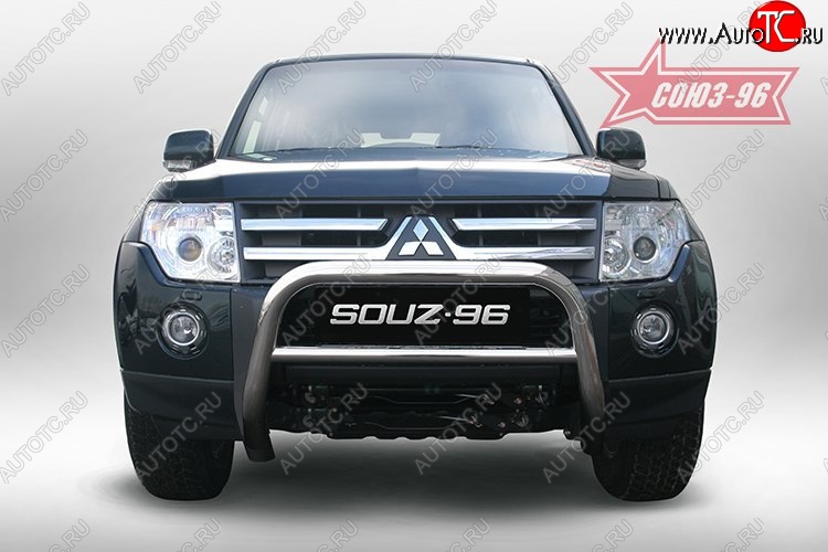 9 665 р. Защита переднего бампера Souz-96 (d60) Mitsubishi Pajero 4 V80 дорестайлинг (2006-2011)  с доставкой в г. Воронеж