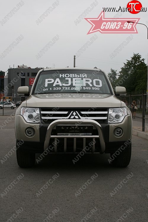 18 629 р. Защита переднего бампера Souz-96 (d76) Mitsubishi Pajero 4 V80 дорестайлинг (2006-2011)  с доставкой в г. Воронеж
