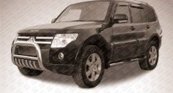 Усиленная низкая защита переднего бампера с защитой картера из трубы диаметром 76 мм Slitkoff Mitsubishi Pajero ( 4 V90,  4 V80) (2006-2015) дорестайлинг, 1-ый рестайлинг, 3 дв. 1-ый рестайлинг