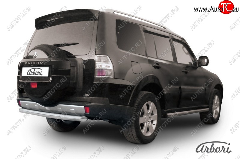 16 019 р. Защита заднего бампера Arbori (короткая, нержавейка, 1 труба d76 mm). Mitsubishi Pajero 4 V90 2-ой рестайлинг (2014-2020)  с доставкой в г. Воронеж