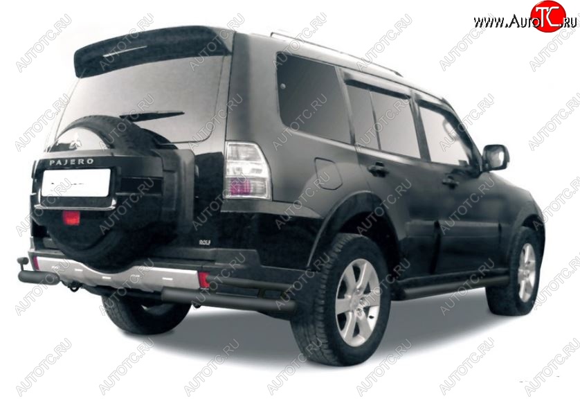 4 399 р. Защита заднего бампера (уголки, 2 трубы d76 и 42 mm)  Mitsubishi Pajero ( 4 V90,  4 V80) (2006-2020) дорестайлинг, дорестайлинг, 2-ой рестайлинг (сталь, черный цвет)  с доставкой в г. Воронеж