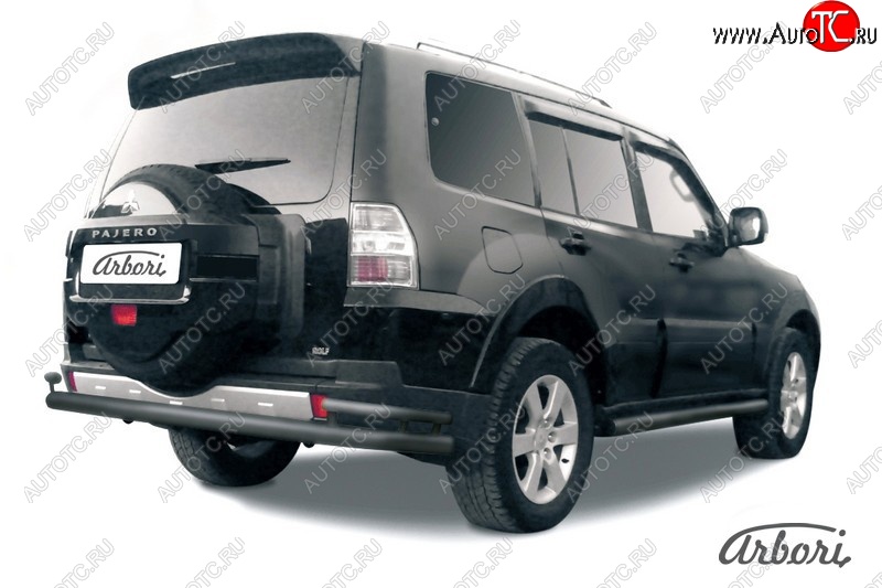 10 889 р. Защита заднего бампера Arbori (черная, 2 трубы d76 и 42 mm). Mitsubishi Pajero 4 V90 2-ой рестайлинг (2014-2020)  с доставкой в г. Воронеж