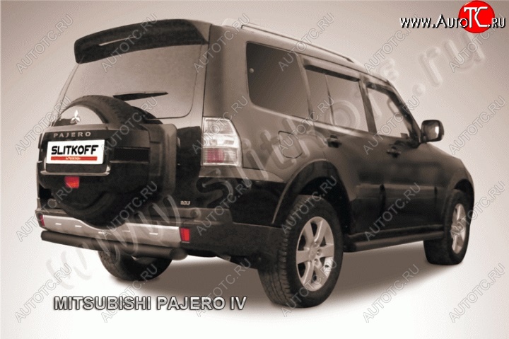 8 849 р. Защита задняя Slitkoff Mitsubishi Pajero 4 V90 дорестайлинг (2006-2011) (Цвет: серебристый)  с доставкой в г. Воронеж