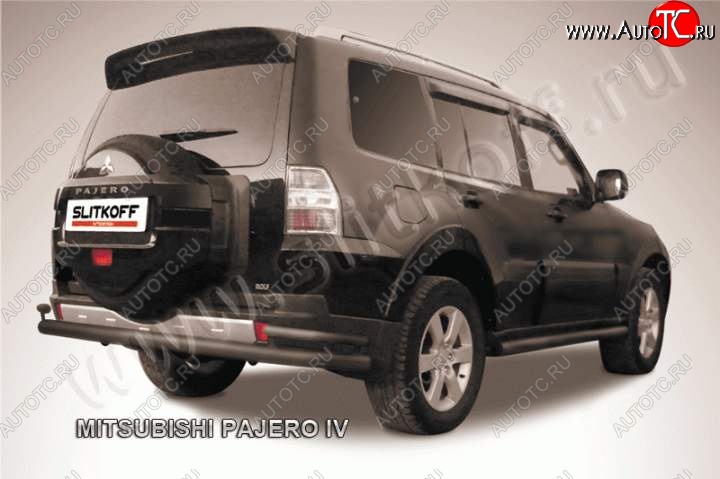 11 299 р. Защита задняя Slitkoff (d76/42) Mitsubishi Pajero 4 V90 дорестайлинг (2006-2011) (Цвет: серебристый)  с доставкой в г. Воронеж