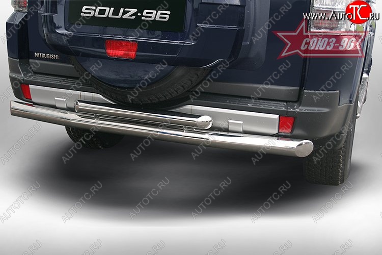 15 839 р. Двойная защита заднего бампера Souz-96 (d76 и 42/60) Mitsubishi Pajero 4 V90 дорестайлинг (2006-2011)  с доставкой в г. Воронеж