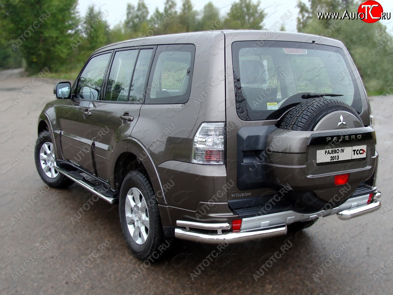 26 499 р. Защита заднего бампера (уголки двойные) ТСС 76,1/42,4 мм  Mitsubishi Pajero  4 V90 (2006-2011) дорестайлинг  с доставкой в г. Воронеж