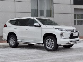 23 999 р. Защита переднего бампера (2 трубы Ø76 и 42 мм, нержавейка) SLITKOFF Mitsubishi Pajero Sport QF рестайлинг (2019-2022)  с доставкой в г. Воронеж. Увеличить фотографию 3