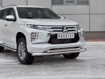 23 999 р. Защита переднего бампера (2 трубы Ø76 и 42 мм, нержавейка) SLITKOFF Mitsubishi Pajero Sport QF рестайлинг (2019-2022)  с доставкой в г. Воронеж. Увеличить фотографию 1