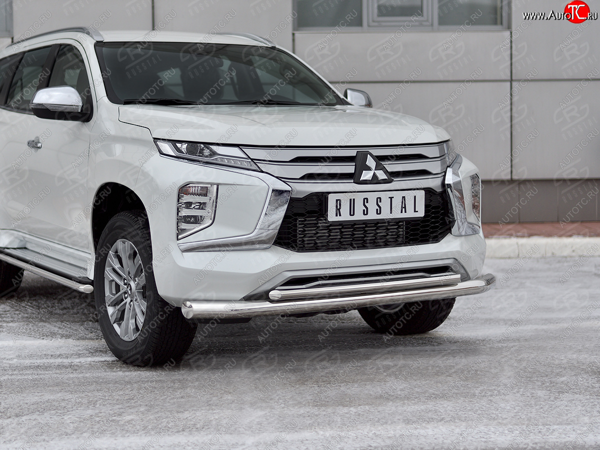 23 999 р. Защита переднего бампера (2 трубы Ø76 и 42 мм, нержавейка) SLITKOFF  Mitsubishi Pajero Sport  QF (2019-2022) рестайлинг  с доставкой в г. Воронеж