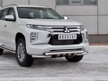 27 999 р. Защита переднего бампера SLITKOFF (Ø63 мм с уголками, нержавейка) Mitsubishi Pajero Sport QF рестайлинг (2019-2022)  с доставкой в г. Воронеж. Увеличить фотографию 1