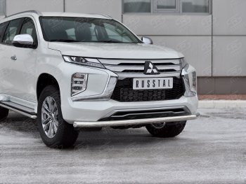 17 499 р. Защита переднего бампера SLITKOFF (Ø63 мм, нержавейка)  Mitsubishi Pajero Sport  QF (2019-2022) рестайлинг  с доставкой в г. Воронеж. Увеличить фотографию 2