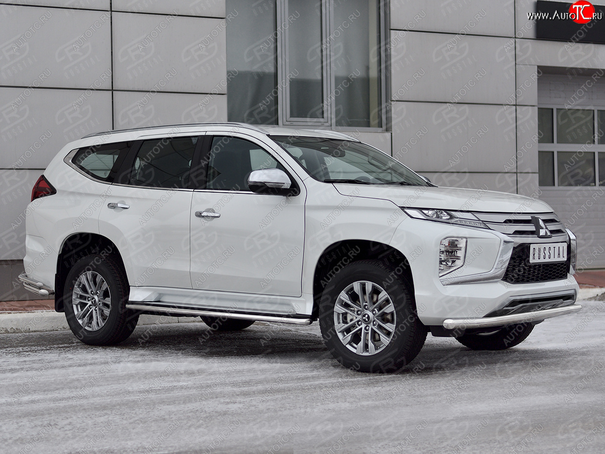 17 499 р. Защита переднего бампера SLITKOFF (Ø63 мм, нержавейка)  Mitsubishi Pajero Sport  QF (2019-2022) рестайлинг  с доставкой в г. Воронеж