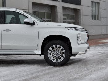 22 699 р. Защита переднего бампера (2 трубы Ø63 и 42 мм, нержавейка) SLITKOFF  Mitsubishi Pajero Sport  QF (2019-2022) рестайлинг  с доставкой в г. Воронеж. Увеличить фотографию 4