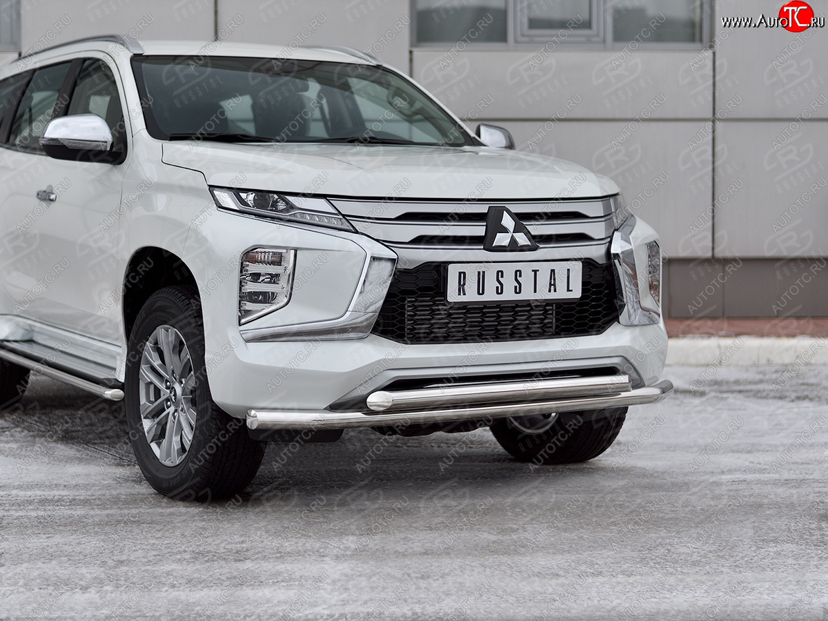 22 699 р. Защита переднего бампера (2 трубы Ø63 и 42 мм, нержавейка) SLITKOFF  Mitsubishi Pajero Sport  QF (2019-2022) рестайлинг  с доставкой в г. Воронеж