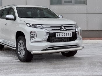 18 999 р. Защита переднего бампера (Ø76 мм, нержавейка) SLITKOFF  Mitsubishi Pajero Sport  QF (2019-2022) рестайлинг  с доставкой в г. Воронеж. Увеличить фотографию 2