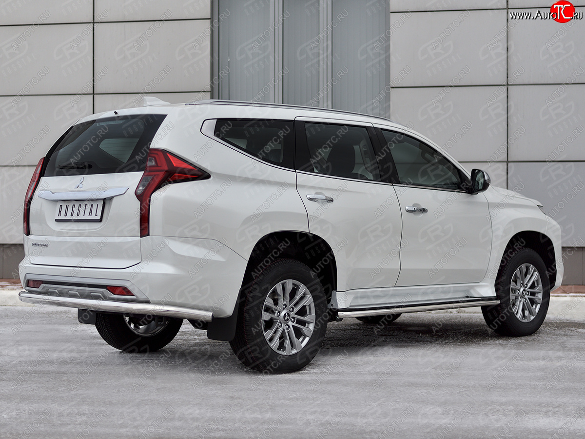 13 999 р. Защита заднего бампера (Ø76 мм, нержавейка) Mitsubishi Pajero Sport QF рестайлинг (2019-2022)  с доставкой в г. Воронеж