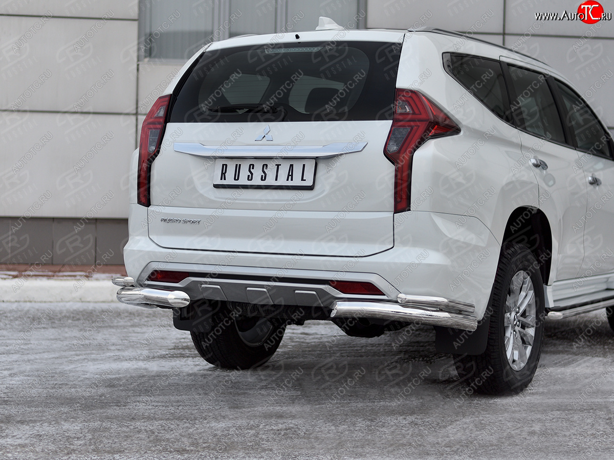 16 799 р. Защита заднего бампера (2 трубы Ø76 и 42 мм уголки, нержавейка) Mitsubishi Pajero Sport QF рестайлинг (2019-2022) (полированная нержавейка)  с доставкой в г. Воронеж