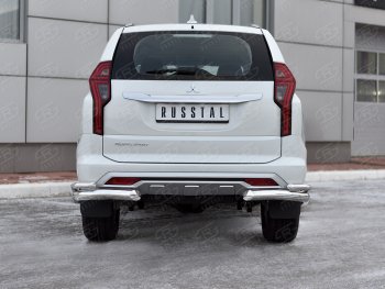16 799 р. Защита заднего бампера (2 трубы Ø76 и 42 мм уголки, нержавейка) Mitsubishi Pajero Sport QF рестайлинг (2019-2022) (полированная нержавейка)  с доставкой в г. Воронеж. Увеличить фотографию 2