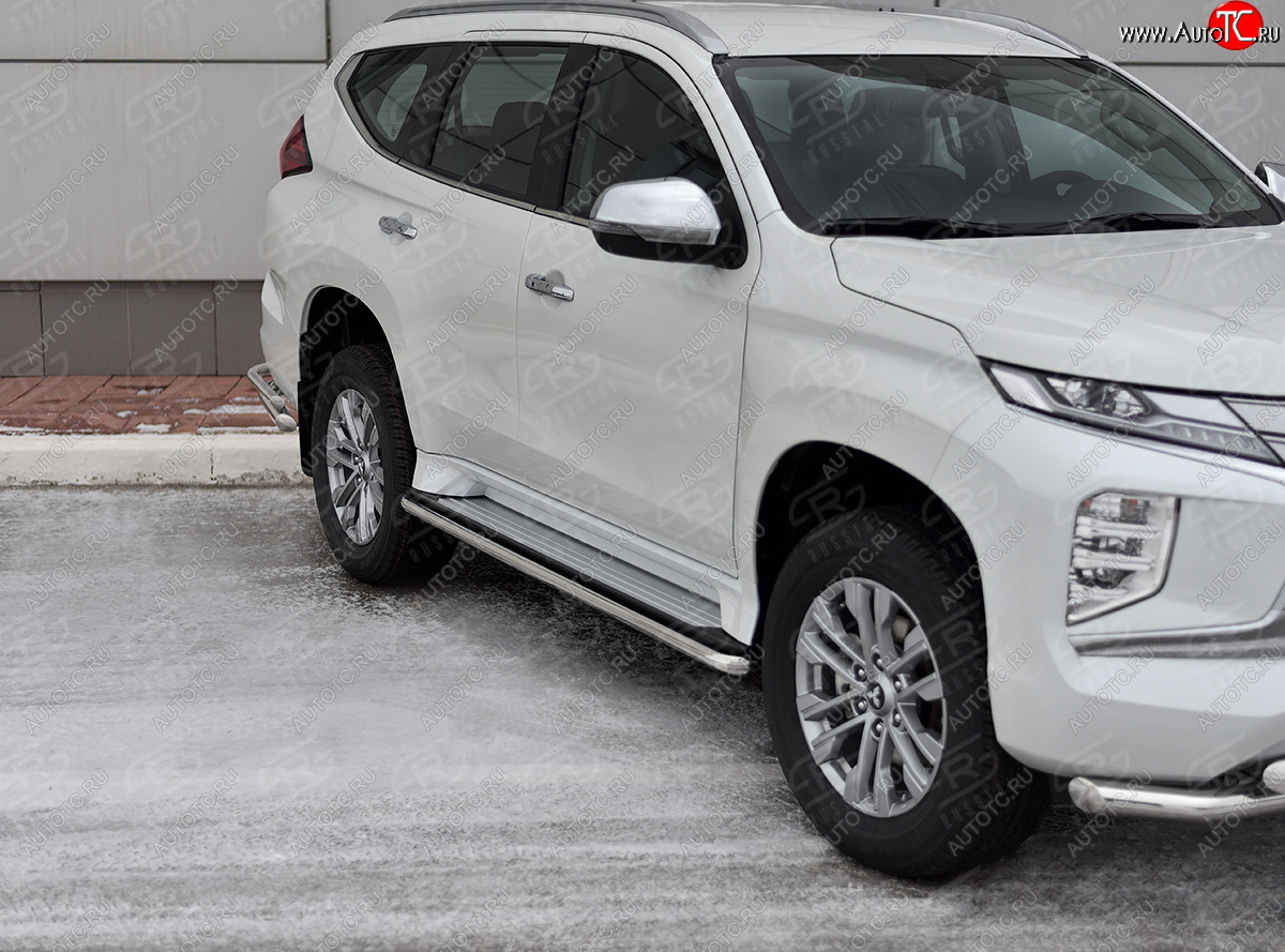 16 999 р. Защита порогов на SLITKOFF (Ø42 мм) Mitsubishi Pajero Sport QF рестайлинг (2019-2022) (полированная нержавейка)  с доставкой в г. Воронеж