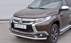 16 849 р. Защита переднего бампера (Ø63 мм, нержавейка) SLITKOFF Mitsubishi Pajero Sport QE дорестайлинг (2015-2021)  с доставкой в г. Воронеж. Увеличить фотографию 3